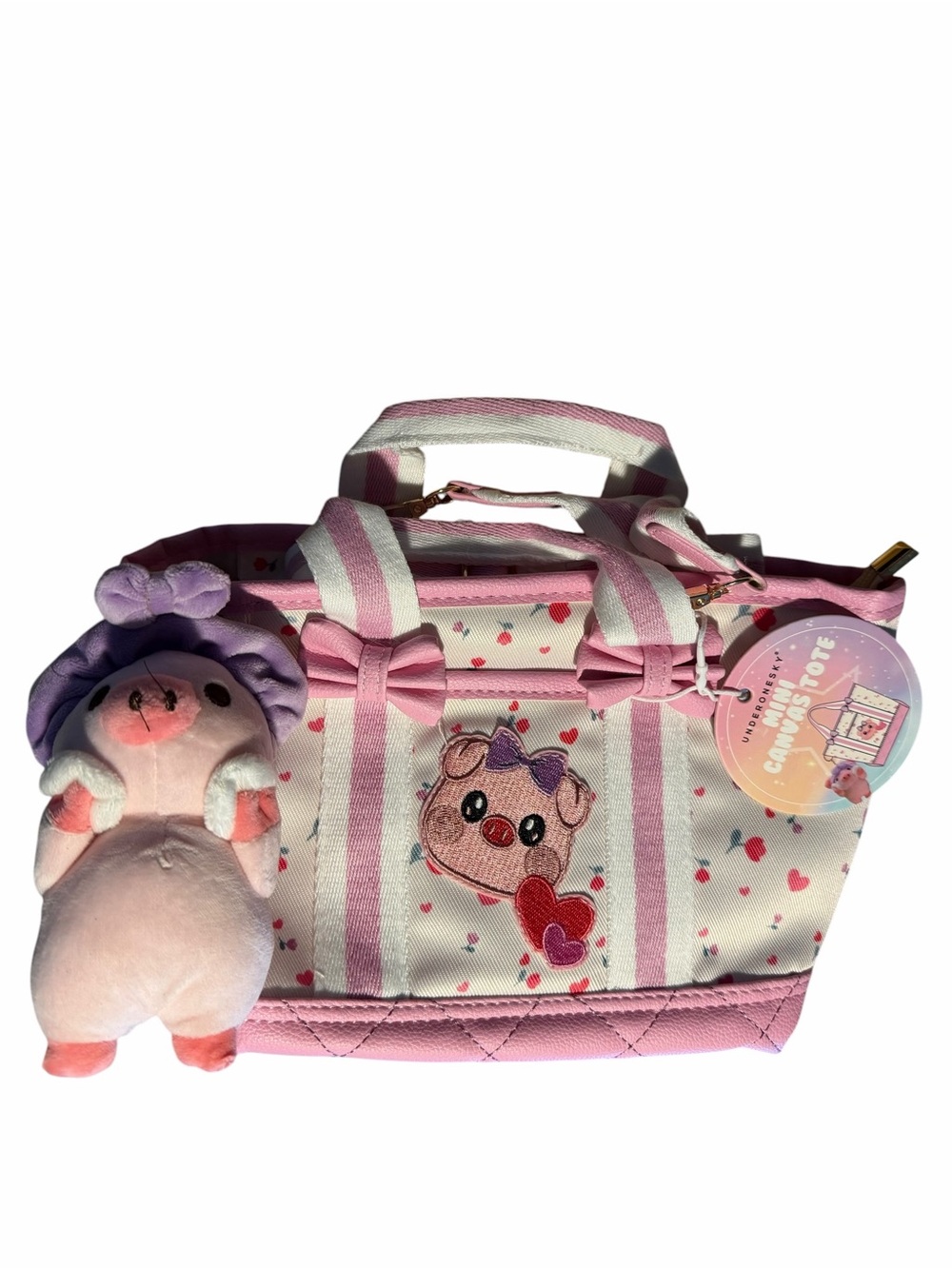 Under One Sky Pink and Purple Mini Canvas Tote Tag